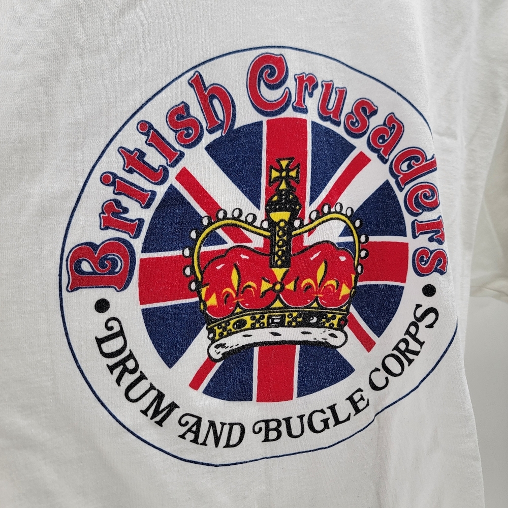 Vintage Screen Stars Best USA British Crusaders Drum and Bugle Corps White Short - Picture 2 of 9